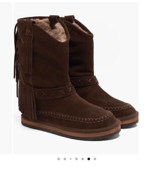 Free People Faye Fringe Suede And Faux Fur Boot Chocolate Brown SZ 9.5